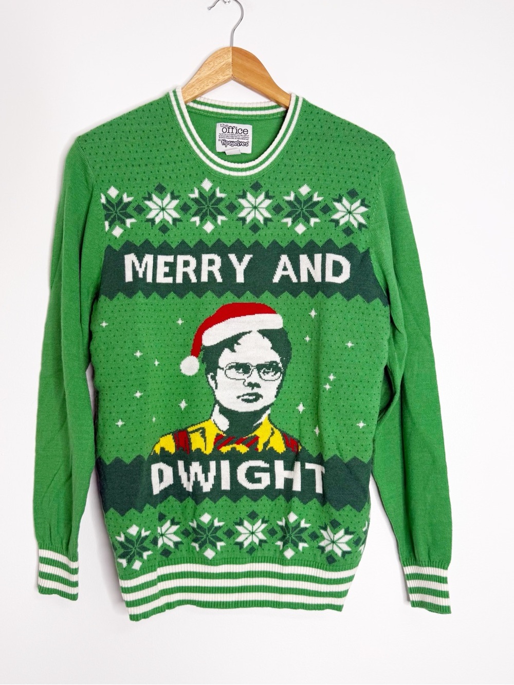 The Office Tipsy Elves Merry and Dwight Christmas Sweater Green Size Small